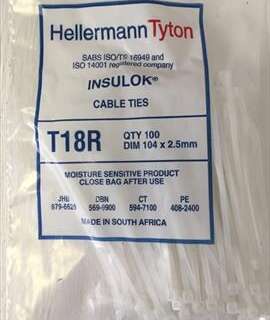 CABLE TIES WHITE 104MM*2.5MM PACK 100 T18R