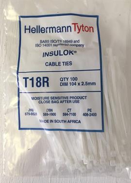 CABLE TIES WHITE 104MM*2.5MM PACK 100 T18R