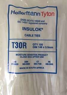 CABLE TIES WHITE 150MM*3.5MM PACK 100 T30R