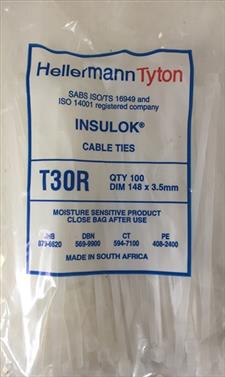 CABLE TIES WHITE 150MM*3.5MM PACK 100 T30R