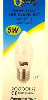 Globe Candle Led  E27 Es 5W Non Dim Cool/W 20000H