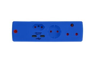 ADAPTOR 1X16A+1X5A+1SK+2USB BLUE E/MATE