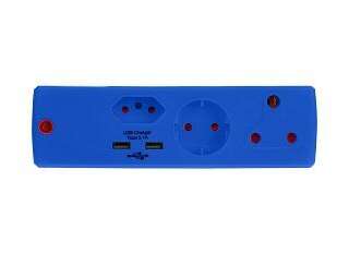 ADAPTOR 1X16A+1X5A+1SK+2USB BLUE E/MATE