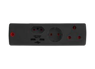ADAPTOR 1X16A+1X5A+1SK+2USB BLACK E/MATE