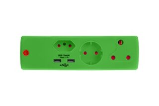 ADAPTOR 1X16A+1X5A+1SK+2USB GREENE/MATXX