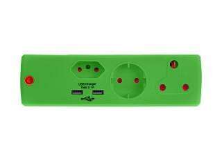 ADAPTOR 1X16A+1X5A+1SK+2USB GREENE/MATXX