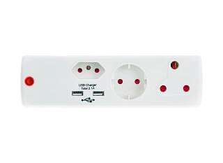 ADAPTOR 1X16A+1X5A+1SK+2USB WHITE E/MATE