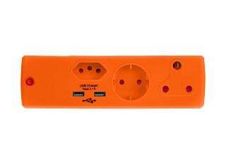 ADAPTOR 1X16A+1X5A+1SK+2USB ORANG E/MXXX