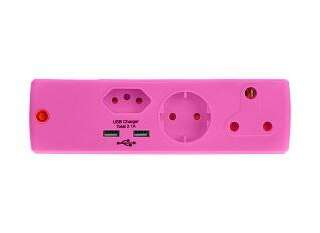 ADAPTOR 1X16A+1X5A+1SK+2USB PINK E/MATE