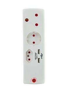 ADAPTOR 1X16A+1X5A+1SK+2USB WHITE+SURGE