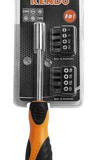 SCREWDRIVER SET KENDO RATCHET +8 BITS