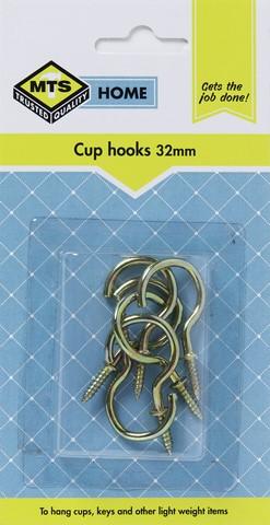 MTS HOME CUP HOOKS BRASS 32MM P/6