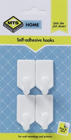 MTS HOME RECTANGULAR HOOK PVC WHITE P/4