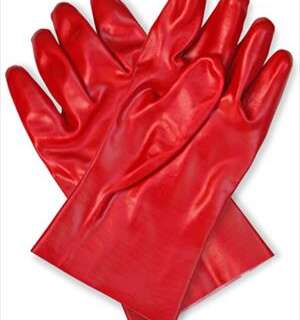 GLOVES PVC COAT RED O/CUFF 27CM STD WRIST INT/LINED LRG G