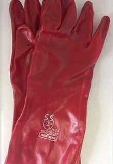 GLOVES PVC COAT RED O/CUFF 35CM STD ELBOW INT/LINED LRG G