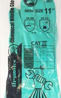 GLOVES NITRILE GREEN FLOCK LINED CHEM/SOLV 33CM SIZE 9 G033
