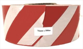 TAPE BARRIER PVC RED/WHITE 75MM*500MT