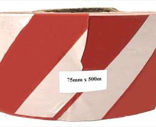 TAPE BARRIER PVC RED/WHITE 75MM*500MT
